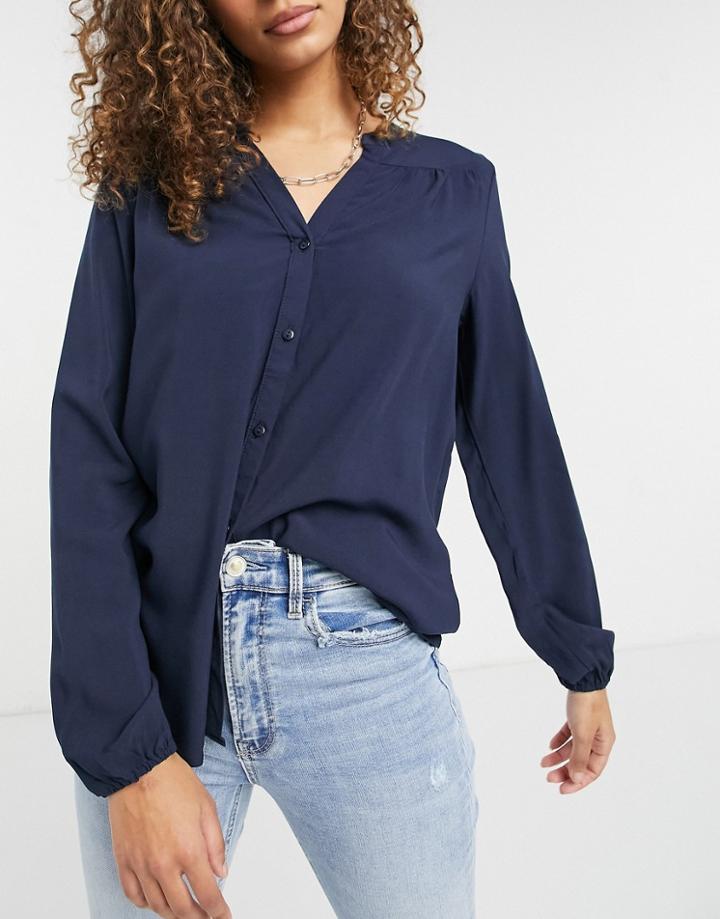 Jdy Ice Long Sleeve V Neck Shirt In Navy