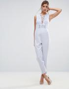 Asos Jumpsuit In Satin With Strapping Corset Bodice - Pink