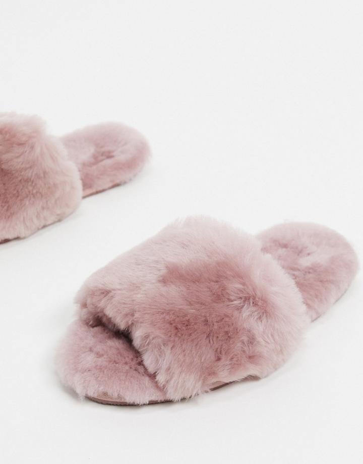 Asos Design Nola Premium Sheepskin Slippers In Mauve-pink