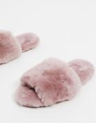 Asos Design Nola Premium Sheepskin Slippers In Mauve-pink
