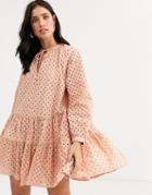 Asos Design Tiered Trapeze Mini Dress In Broderie - Pink