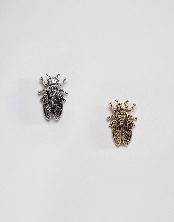Monki Beatle Bug Stud Earrings - Silver