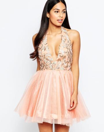 Rare Opulence Organza Dress With Plunge Neck - Pink