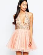 Rare Opulence Organza Dress With Plunge Neck - Pink