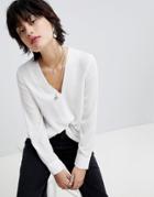 Warehouse Knot Front Long Sleeve Top - Cream