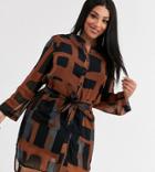 Religion Plus Belted Shirt Dress In Abstract Print-black