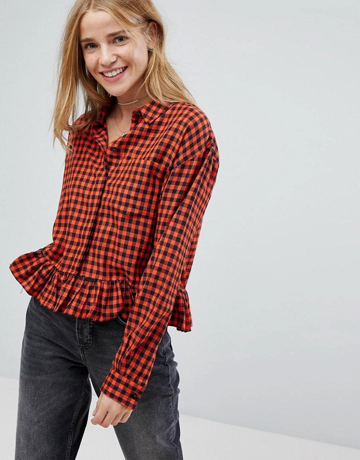 Nobody's Child Frill Hem Shirt In Check - Red