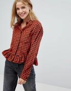 Nobody's Child Frill Hem Shirt In Check - Red