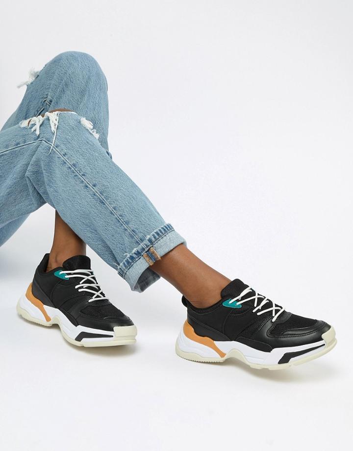 Pull & Bear Chunky Color Block Sneaker In Black - Black