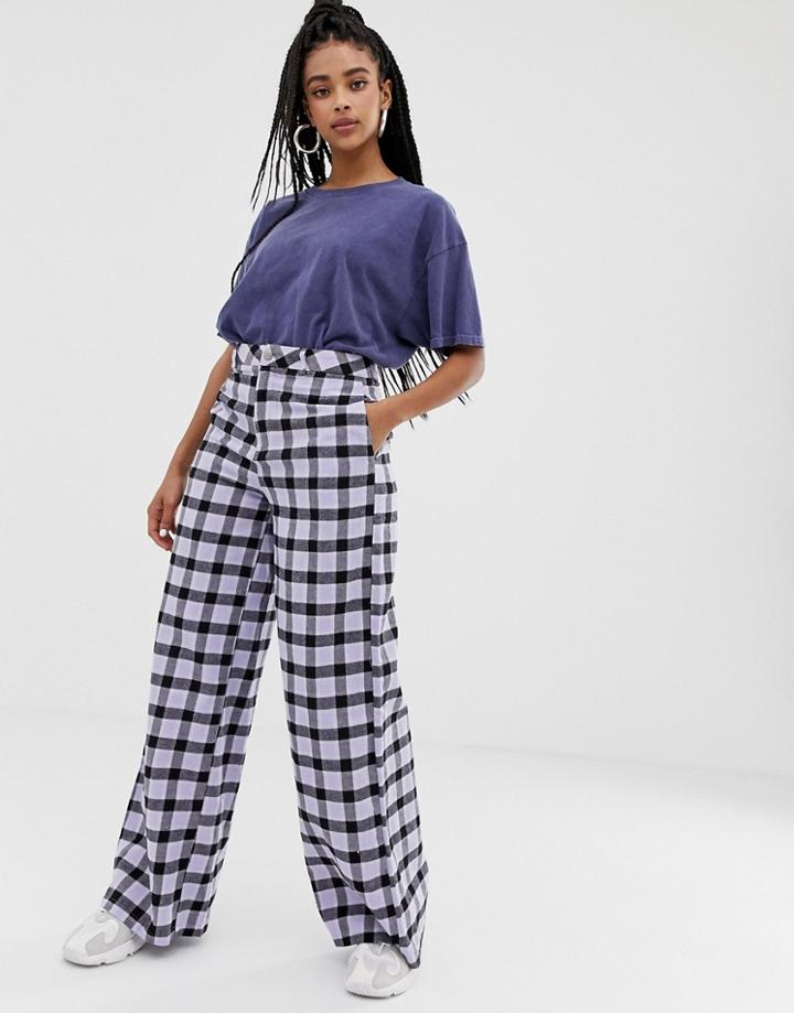 Daisy Street Wide Leg Pants In Pastel Check - Purple