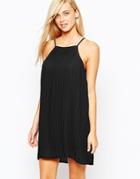 Fashion Union Pleated Swing Dress With Halter Neck - Black