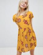 Brave Soul Floral Print Smock Dress - Yellow