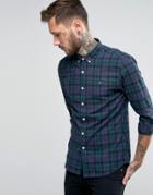 Farah Shirt With Plaid Flannel Check In Slim Fit Blue - Blue