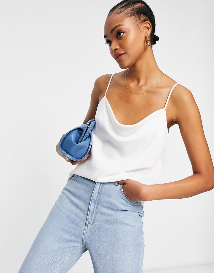 River Island Satin Cowl Neck Cami In White
