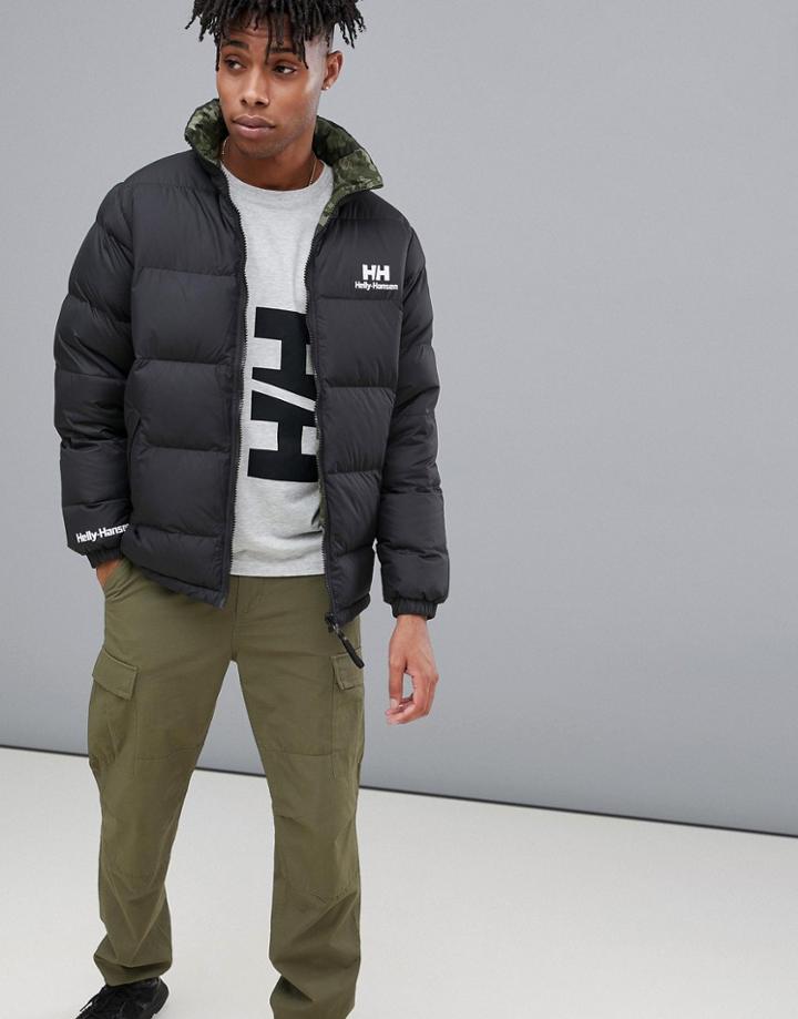 Helly Hansen Reversible Down Jacket In Black/camo - Black