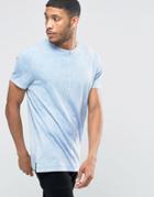Asos Longline T-shirt With Acid Wash In Light Blue - Pale Blue