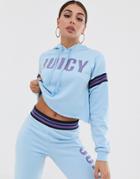 Juicy By Juicy Logo Crop Hoodie With Striped Sleeves - Blue
