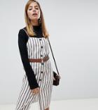River Island Petite Cami Dress With Button Through In Cream & Tan Stripe - Multi