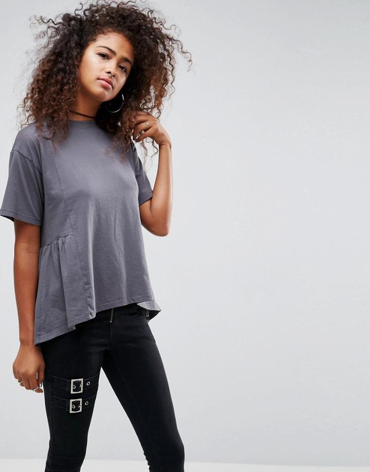 Asos T-shirt With Paneled Smock Hem - Black