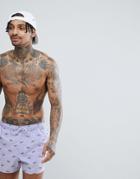 Asos Design Swim Shorts With Turtle Embroidery In Purple In Short Length - Purple