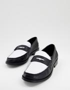 Asos Design Loafers In Black And White Leather With Black Sole