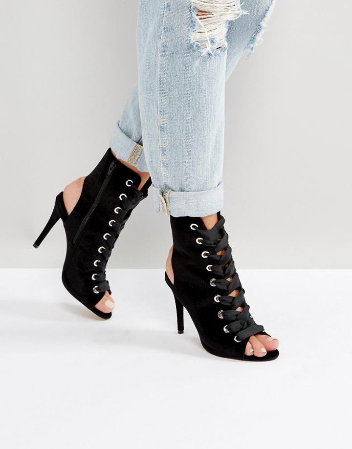 Asos Elsie Lace Up Peep Shoe Boots - Black