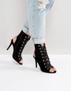 Asos Elsie Lace Up Peep Shoe Boots - Black
