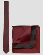 Asos Burgundy Tie And Pocket Square Pack - Red