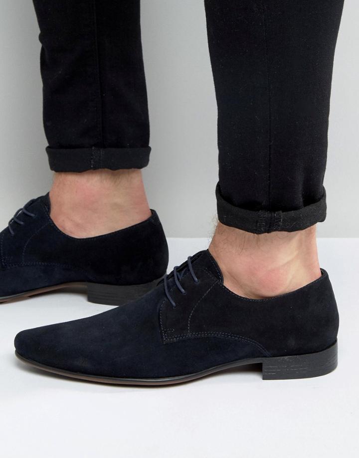 Asos Pointed Derby Shoes In Navy Suede - Navy