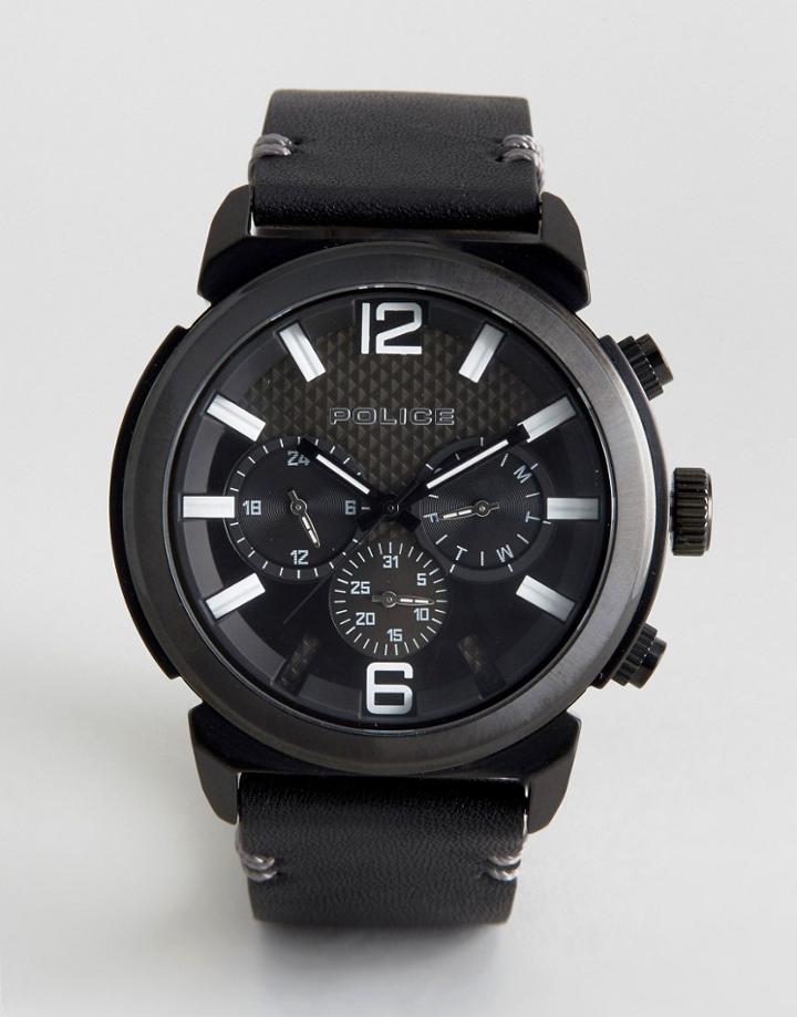 Police Concept Black Leather Watch - Black