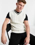 Jack & Jones Originals Knitted Cable Vest With V Neck In Off White