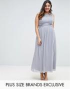 Little Mistress Plus Maxi Dress With Embellished Neckline - Gray