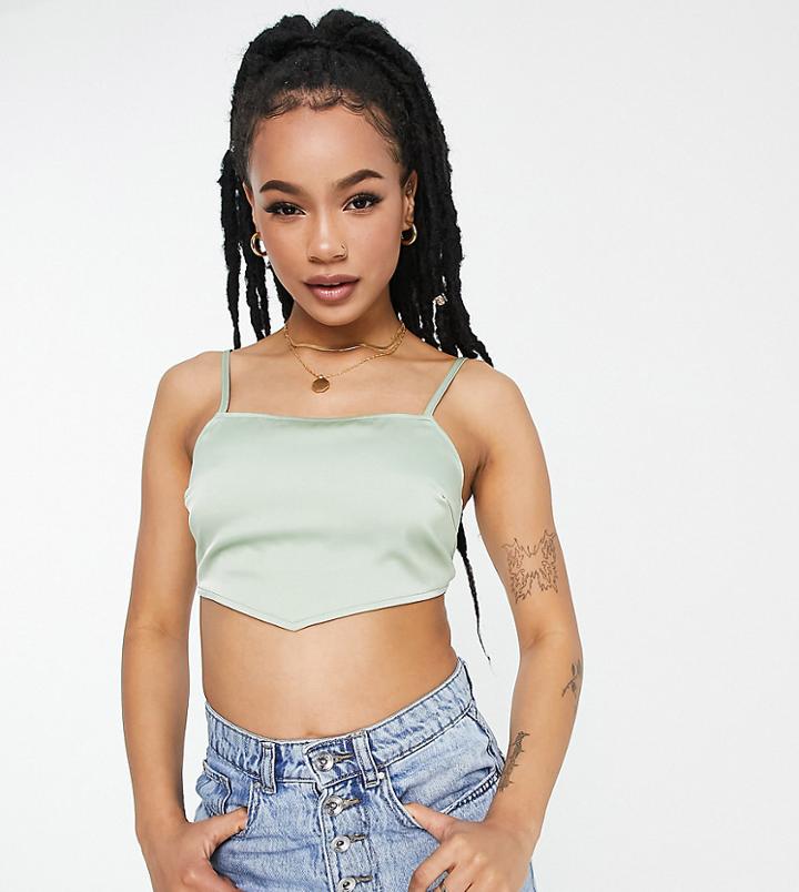 Lola May Petite Satin Tie Back Crop Top In Sage Green