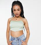Lola May Petite Satin Tie Back Crop Top In Sage Green