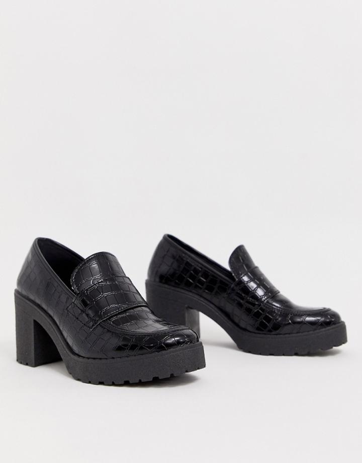 Asos Design Shores Chunky Mid-heels In Black Croc