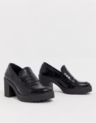 Asos Design Shores Chunky Mid-heels In Black Croc