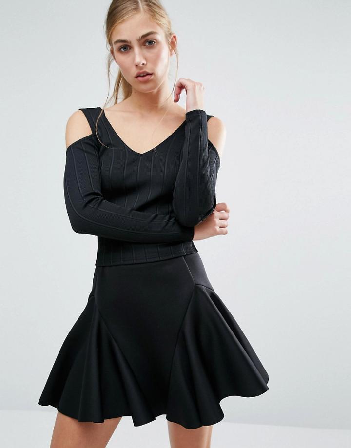Miss Selfridge Ribbed Cold Shoulder Crop Top - Black