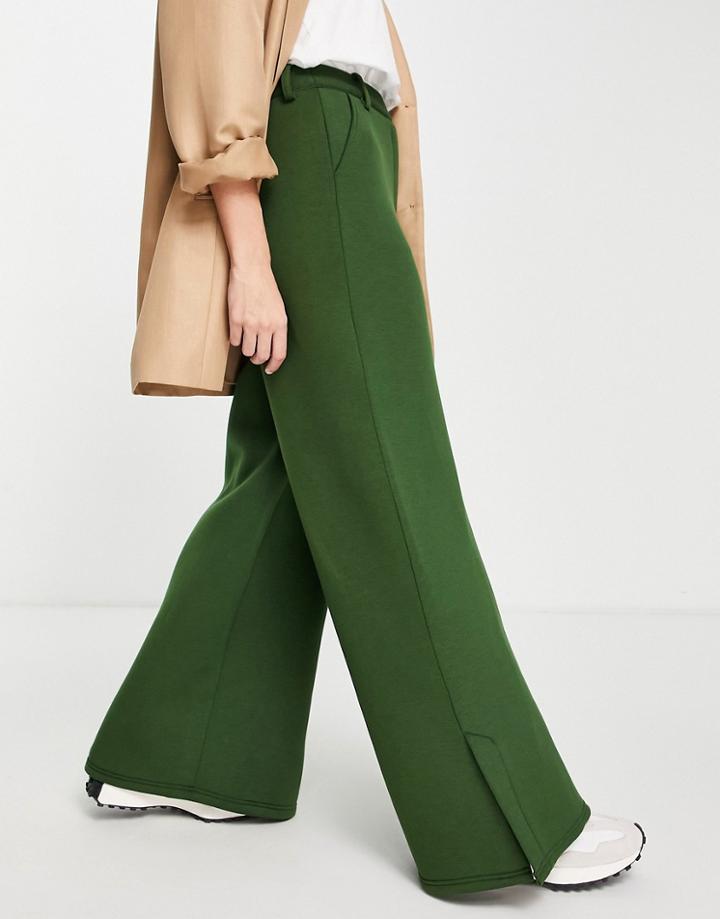 Extro & Vert Wide Leg Jersey Pants In Dark Green - Part Of A Set