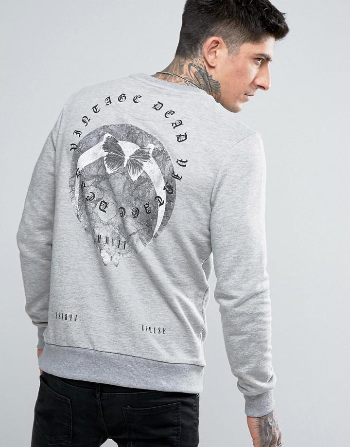 Dead Vintage Back Print Sweater In Butterfly Print - Gray