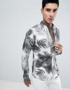 Twisted Tailor Skinny Long Sleeve Shirt In White Palm Print - White