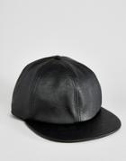 Asos Vintage Baseball Cap In Black Faux Leather - Black