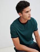 Asos Design T-shirt With Contrast Ringer In Green - Green