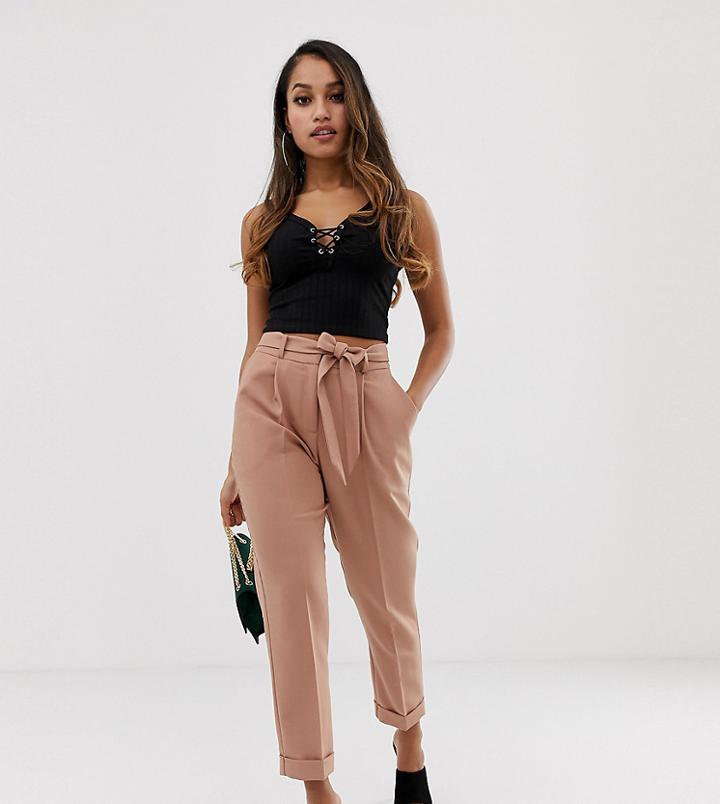 Asos Design Petite Woven Peg Pants With Obi Tie-stone