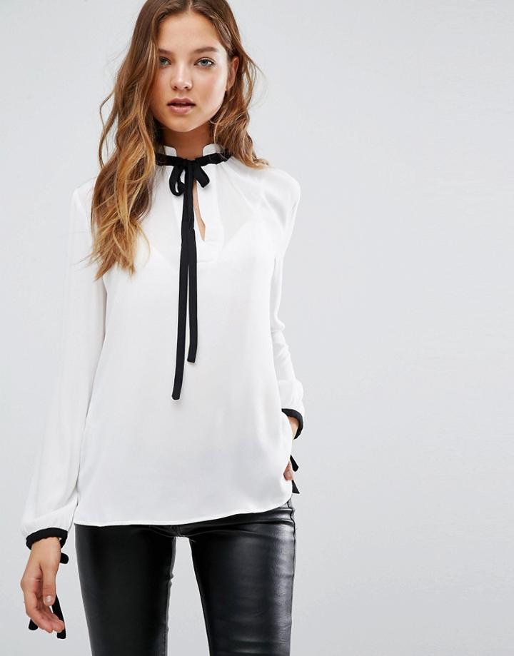 Mango Tie Neck Blouse - Cream