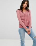 Brave Soul Twist Front Jersey Top - Pink