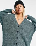 Asos Design Oversized Cardi With Back Logo Pattern In Navy-green