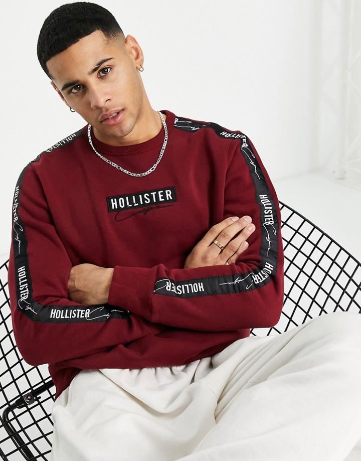 Hollister Sweatshirt In Burgundy With Sleeve Logo Taping-red