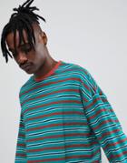Asos Design Oversized Long Sleeve Bright Stripe T-shirt - Green