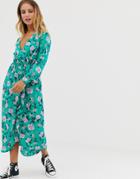 Influence Floral Print Wrap Midi Dress With Ruffle-green