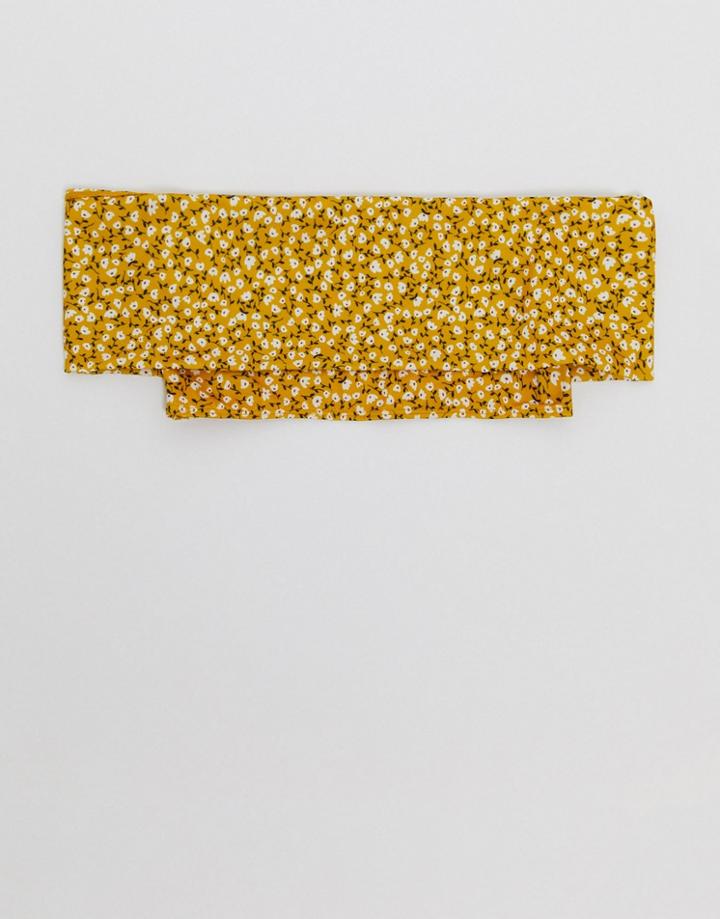 Monki Maja Recycled Polyester Floral Print Off Shoulder Bikini Top In Multi